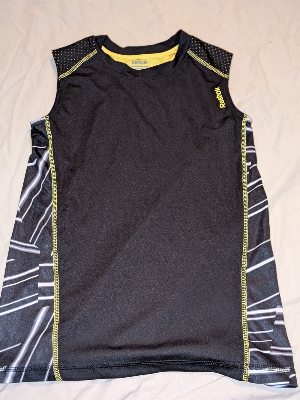 Reebok Youth Black Sleeveless Athletic Top with Neon Yellow Accents